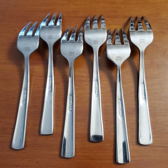 ONEIDA Seafood Forks Set of 6 Small Stainless Steel 4 3/4" Square Handle - Picture 5 of 7